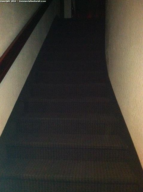 10/15- Eva T. performed inspection.

The crew did an amazing project with carpet extraction of the stairwell.

They turned out great!

Client will be happy.

Eva T.