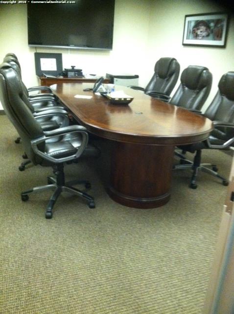 This conference room was left spotless before we left table was cleaned, floor was vacuumed , chairs were wiped down 