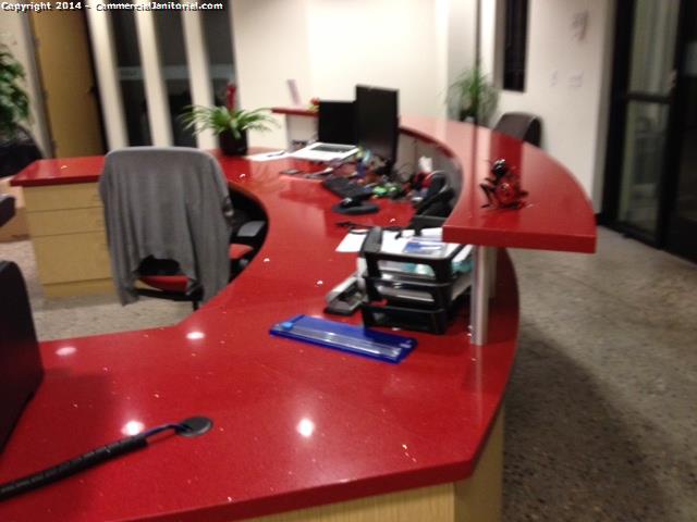 All desks were disinfected, phones sanitized, counters look good. glass is all wiped down. clean office! 