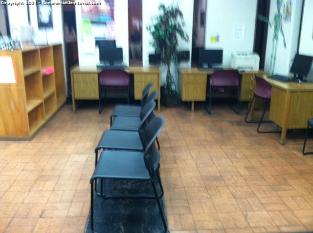 10-10-14 

Jesus T. performed inspection

Work order completed
 -cleaner present during inspection -restrooms cleaned and fully stocked -hallway floor swept and mopped -offices desks wipe down -carpet vacuumed -lobby were cleaned,chairs were wipe down.

The client will be happy.

Nice job team!!

Jesus T.