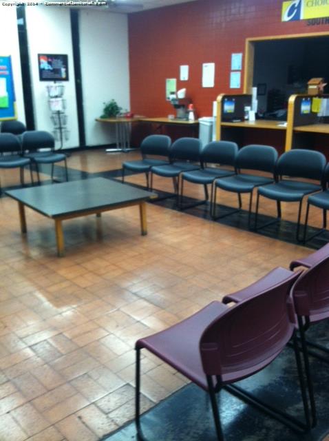 All Chairs were wiped down , tables were cleared, reception desk was cleaned , floors have been swept and moped 