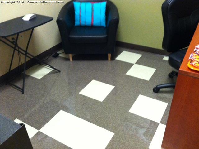 Private office looks great. swept and mopped. desk disinfected and chairs wiped down. 
