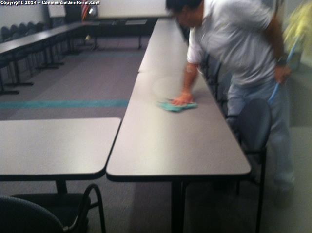 12-12-14 

Anthony L. performed inspection.

The crew did a great job of wiping down training desks.

The are clean and sanitized.

Nice work team!

Anthony L.
