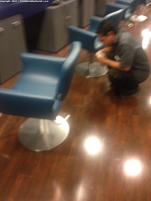 There was a bit of floor residue that was left near the chairs so we took care of it with a scrub 