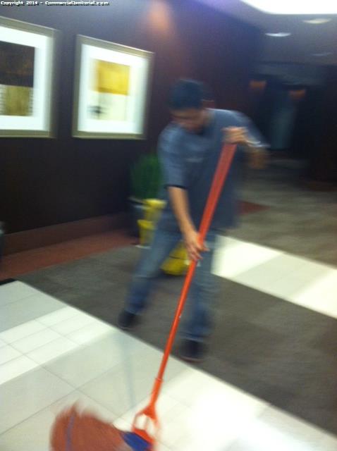 All floors inside of the lobby have been swept & mopped, picture frames have been wiped down , Walls have been cleaned 