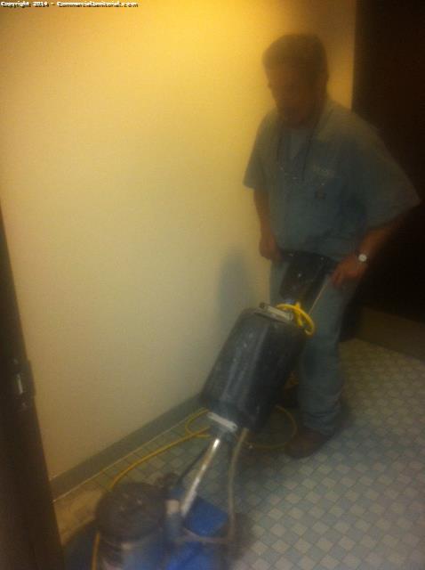 Came to site to check on floor crew , south building complete , north building bathrooms will be complete.

Here is a photo of Pedro performing the tile cleaning work.

Hector L.