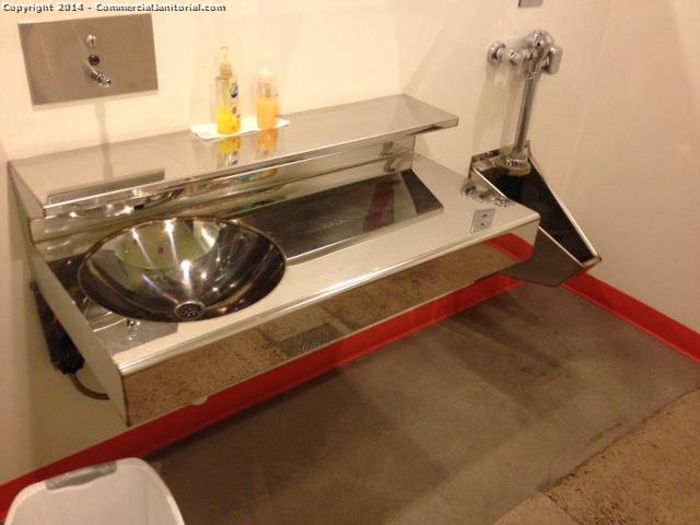 Sinks were cleaned with stainless steel .