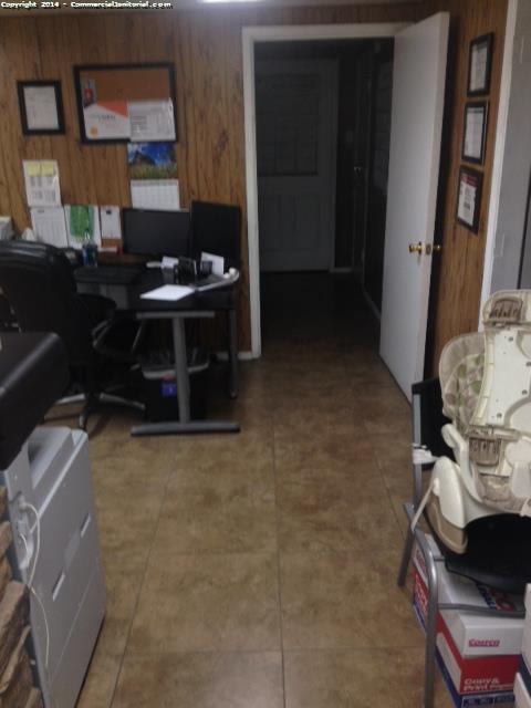 6/24/14 Irene & Jorge Cleaner on site Issues found & corrected 1. Some dust on vents - dusted off 2. Some marks on door - wiped down 3. Some crumbs underneath desk - swept up Ready to fix any issue Has all equipment & chemical Wearing uniform Consumables ok 