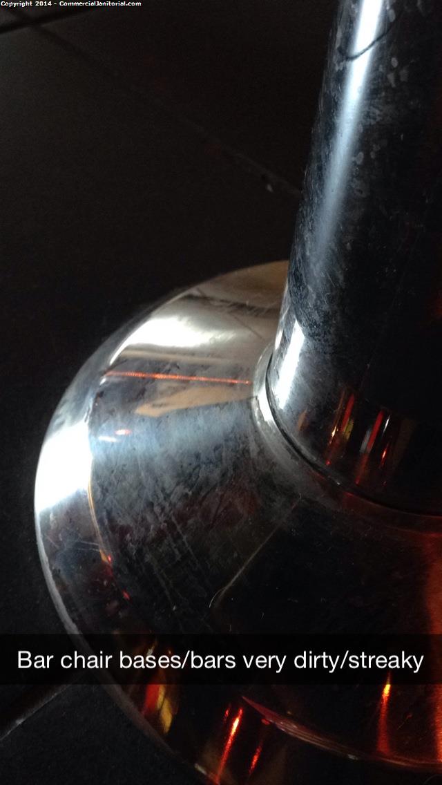 

6. The metal bases of the bar chairs in the bowling alley have my marks on them and the bars are really dirty. See photo.
