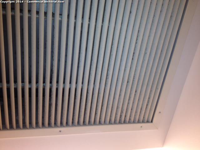 We must dust vents at least weekly when cleaning 1x per week office