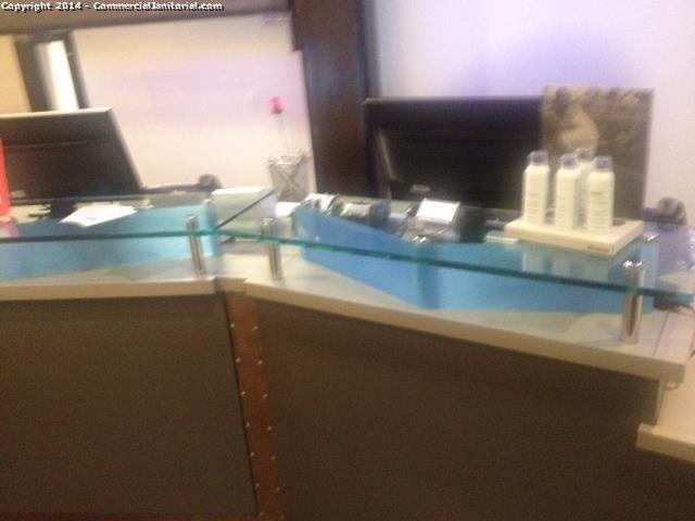 The front desk was cleaned properly , glass was cleaned with special chemical to remove smudges , All looks perfect 