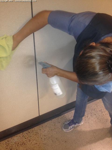 wall cleaning is done nightly as part of a 100,000 sf class A office cleaning service