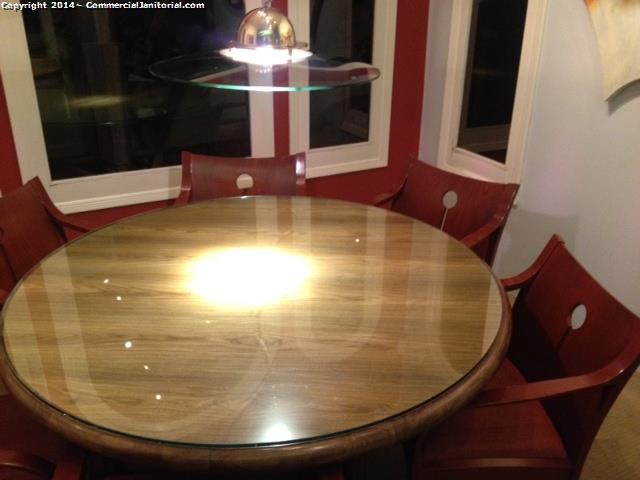 7/21/14 Gabby performed inspection with cleaner.

Table top was dusted and glass top was cleaned both front and back sides.

Tom R.