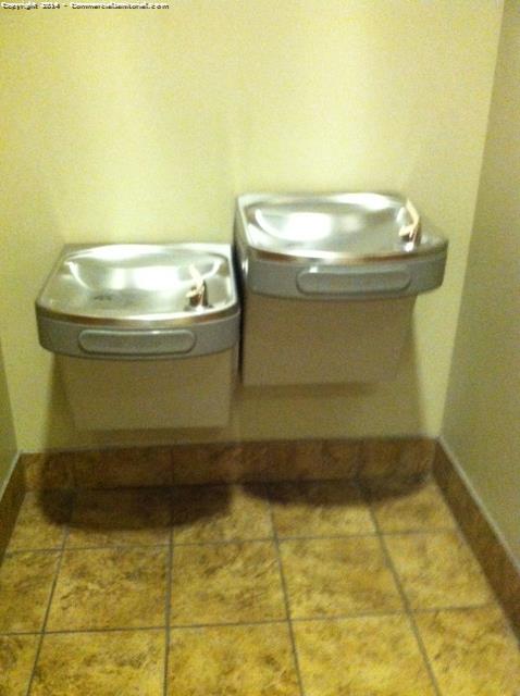 Water fountains have been cleaned and then lightly wiped down with stainless steel to give it a shine 