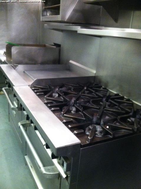 Cleaner present during inspection Kitchen were detailed burners,flat grill,grove grill everything were cleaned very well.