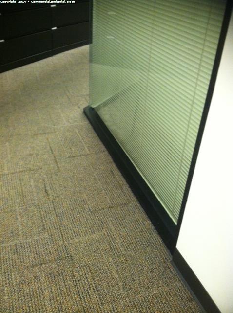 Glass windows were cleaned which includes the blinds being cleaned , carpet was cleaned .