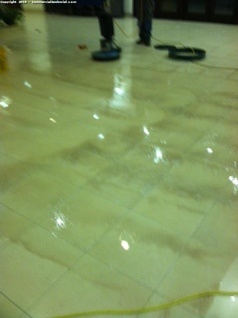 Here is the process of a tile seal before we begin to scrub it down . 