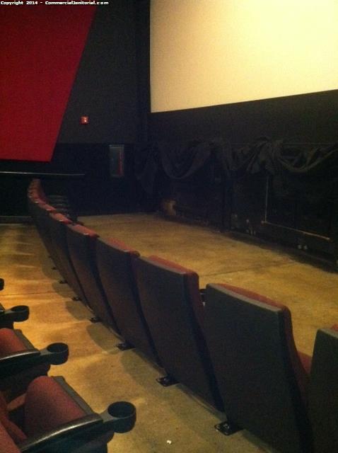All seats inside of the Theater were cleaned , flooring has been swept and mopped , All arm rest have been disinfected 