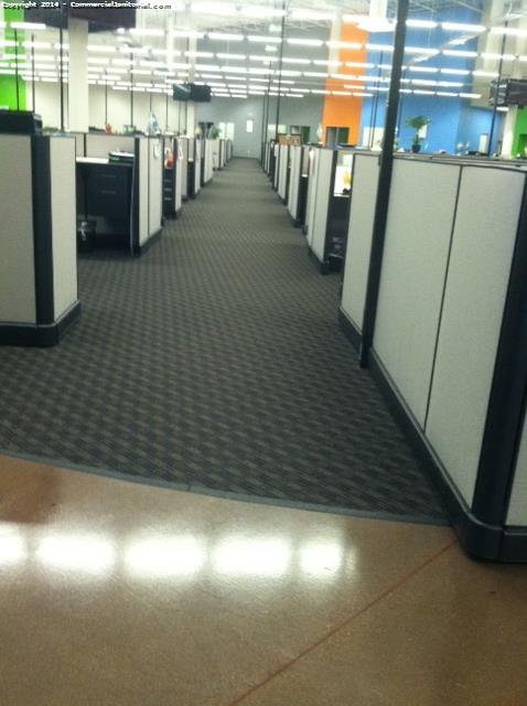 Each cubical was cleaned inside and out the inside includes desk, chairs wiped downed , desktops cleaned , Carpet Vacuumed 