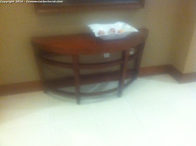 8/18/14

Crew did a great job of wiping dust from side table.

Nice job crew!

Andy T.