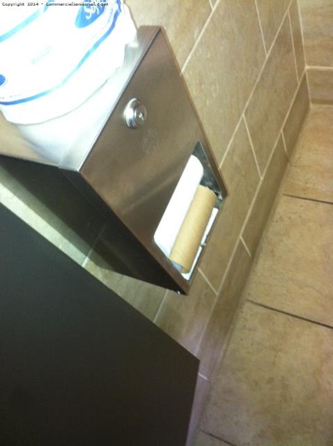 Ok onsite here today did Dailey job plus inspection stock up restroom upper women restroom had an empty cyclinder roll I